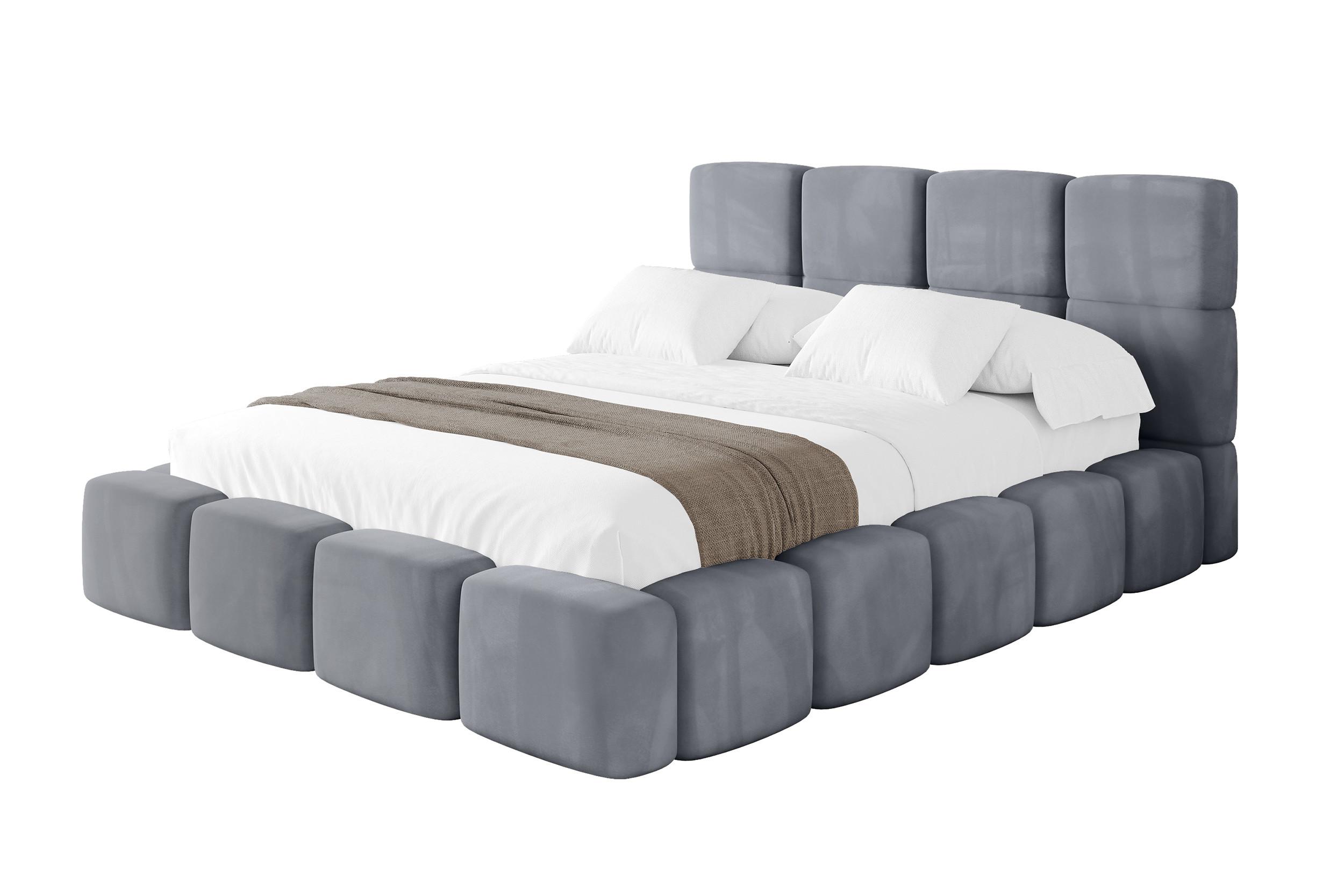 POLSTERBETT mit Bettkasten und Lattenrost, Bett mit Matratze H3/H4, Kopfteil, Boxbett, Doppelbett mit Stauraum - NATA 140x200 Grau - Grau, Holzwerkstoff/Textil (140/200cm) - ALTDECOR