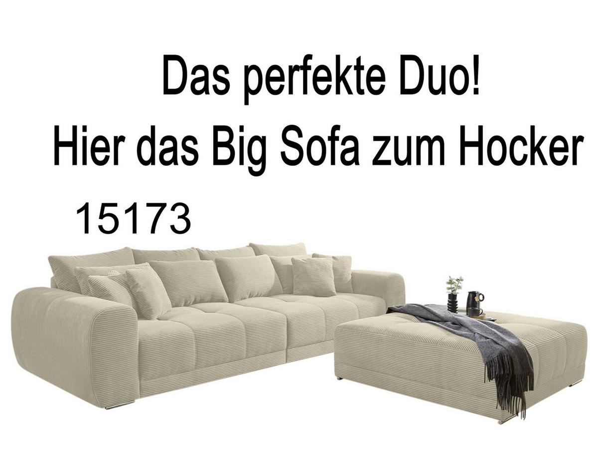 POLSTERHOCKER XXL Federkern B120/T120/H39 cm (passend zum BIG-SOFA) Cord Beige Grau / 15177 - Chromfarben/Greige, Textil/Metall (120/39/120cm) - luma-home