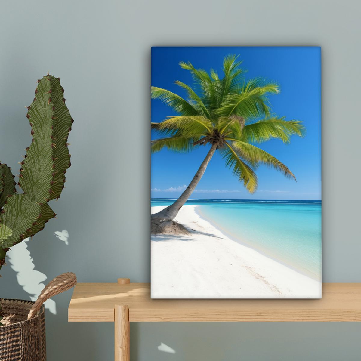 LEINWANDBILD Strand - Palme - Tropisch - Meer Deko Wohnzimmer 20x30 cm - Grün, Textil (20/30cm) - MuchoWow