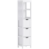 BADEZIMMERSCHRANK Badschrank Bad Hochschrank mit 3 Schubladen, 2 offenen Fächern - Weiß, Holz (30/142.4/30cm) - HOMCOM