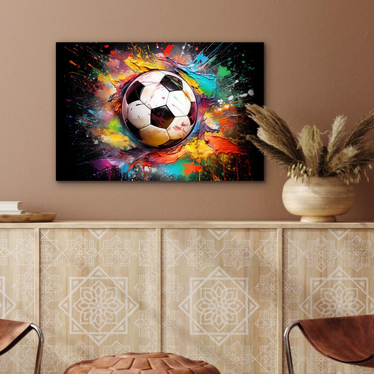 METALLBILD Fußball - Farbe - Farben - Schwarz - Weiß Wandbild 60x40 cm - Weiß, Metall (60/40cm) - MuchoWow