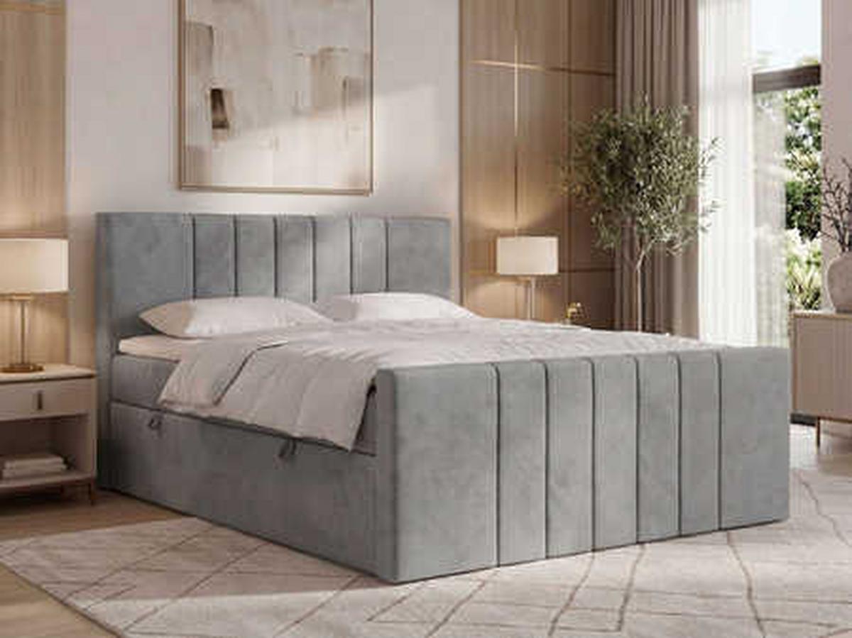 BOXBETT INERO DUO 200/200 - Hellgrau Velvet - Topper Visco - H3 - Hellgrau/Schwarz, Kunststoff/Textil (200/200cm) - MKS