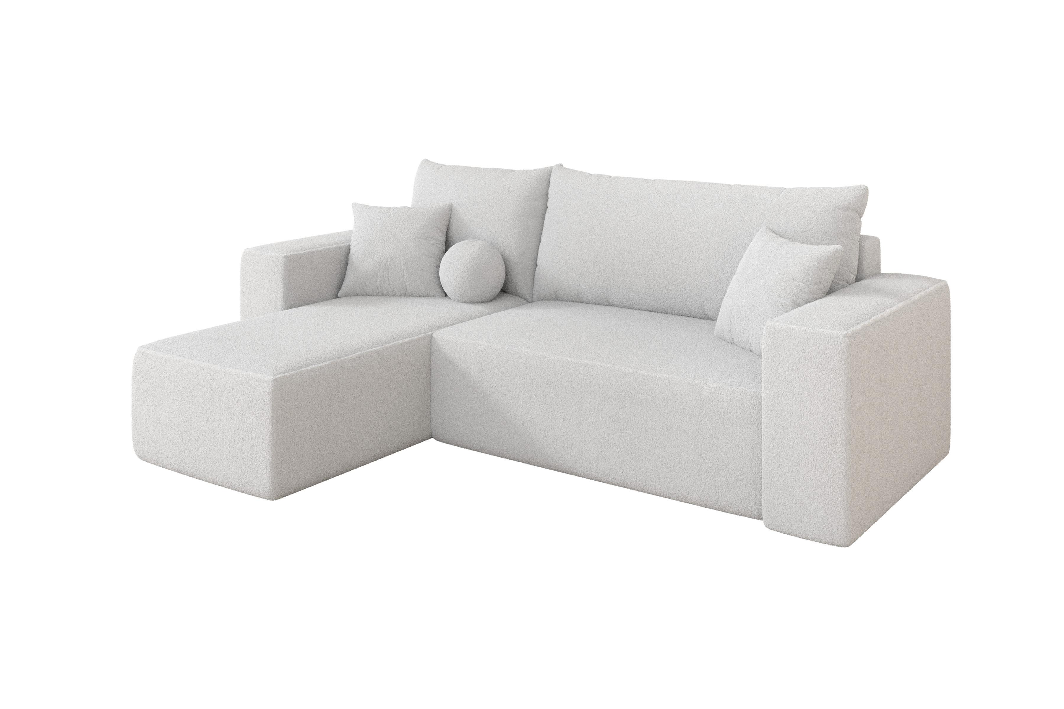 ECKSOFA mit Schlaffunktion Ottomane Links SENO-L 249x139x85 Weiß Bouclé - Schwarz/Weiß, Holzwerkstoff/Kunststoff (249/139cm) - ALTDECOR