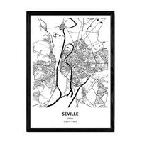 POSTER Karte Von Sevilla - Spanien A3 Schwarzer Rahmen - Schwarz, Papier (29.7/5/42cm) - Nacnic