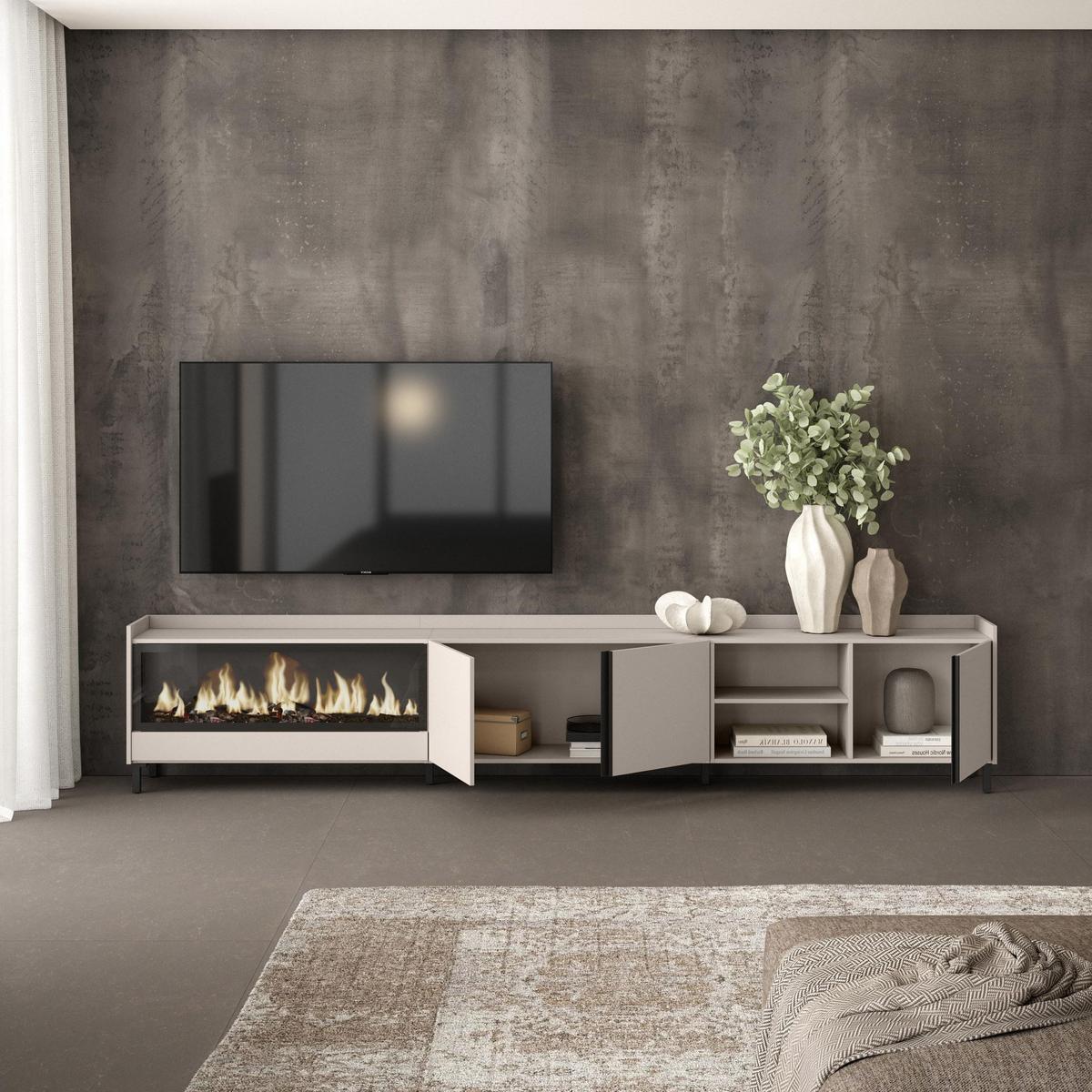 LOWBOARD, Beige, 315/35/61cm, Kamin mit Feuereffekt XXL - Beige, Holzwerkstoff (315/61/35cm) - Skraut Home