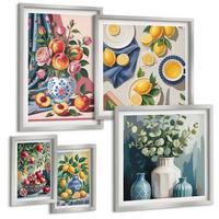 BILDER SET 5er Set - 50x50 cm & 20x30 cm & 40x60 cm Silberner Rahmen - Matisses stilvolle Figuren - Silberfarben, Kunststoff (40/60cm) - TULUP