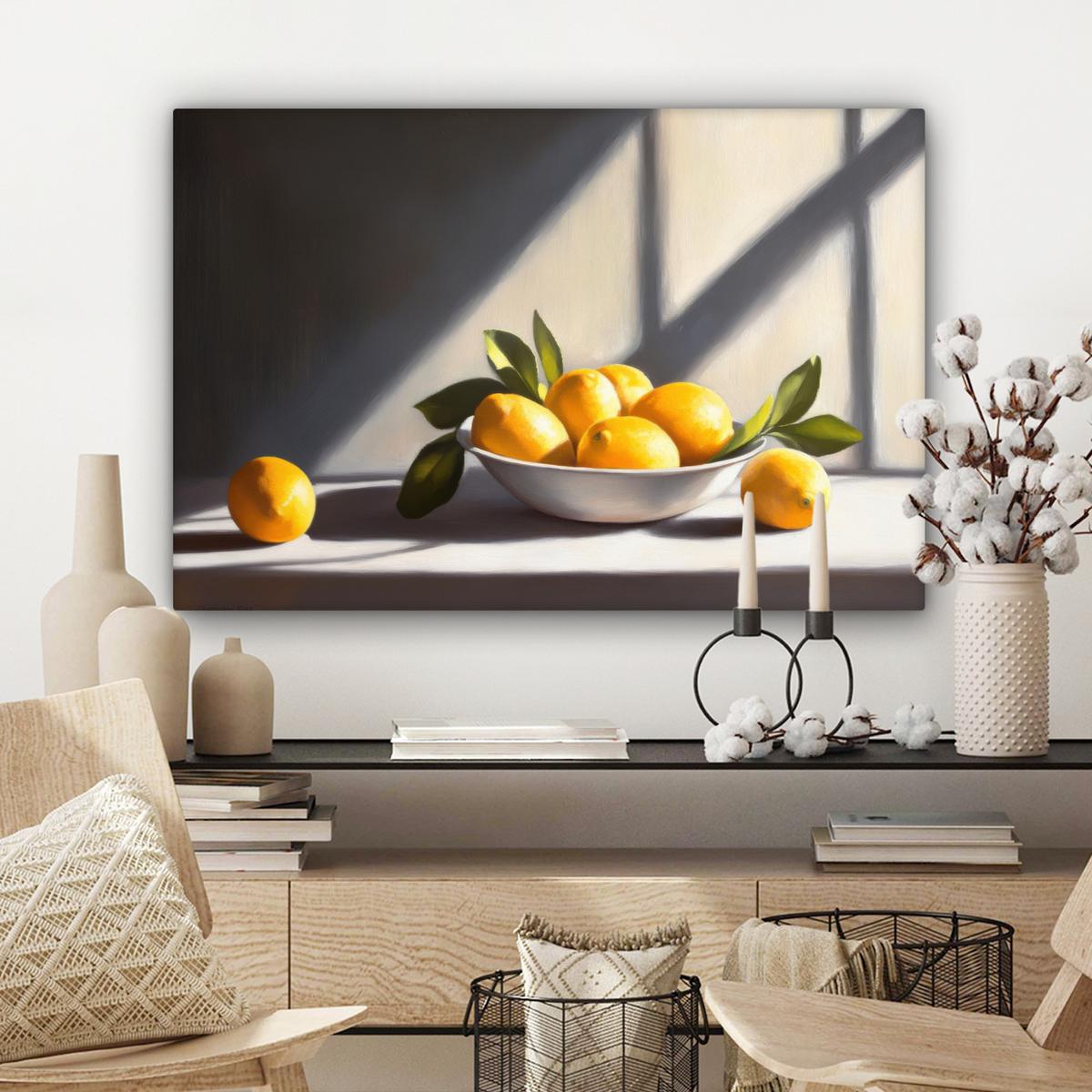 LEINWANDBILD Zitronen - Stilleben - Gelb Gemälde 60x40 cm - Gelb, Textil (60/40cm) - MuchoWow