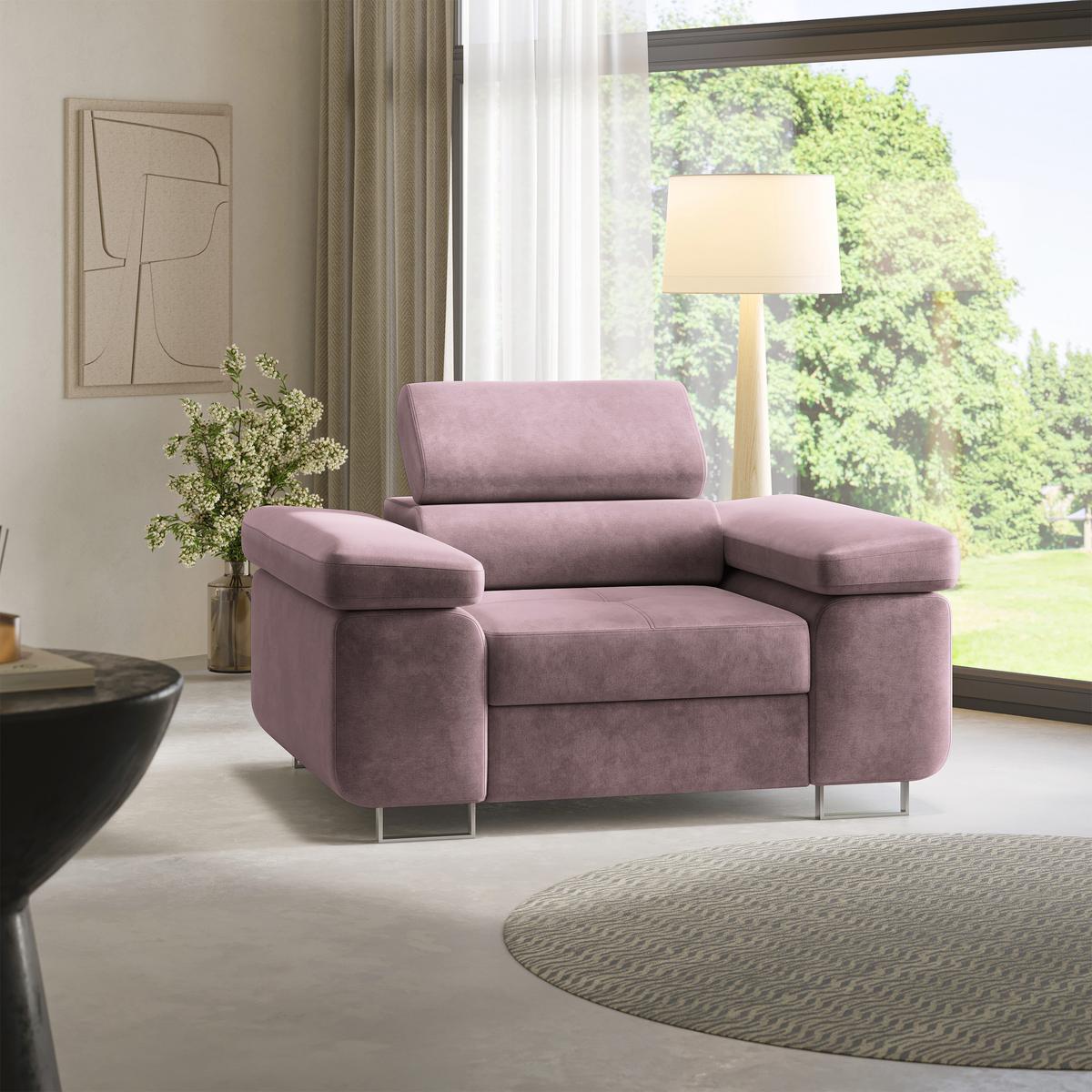 SESSEL CALVO Polstersessel Loungesessel ergonomisch, Lila - Lila, Holz/Metall (133/87/98cm) - MASSENO