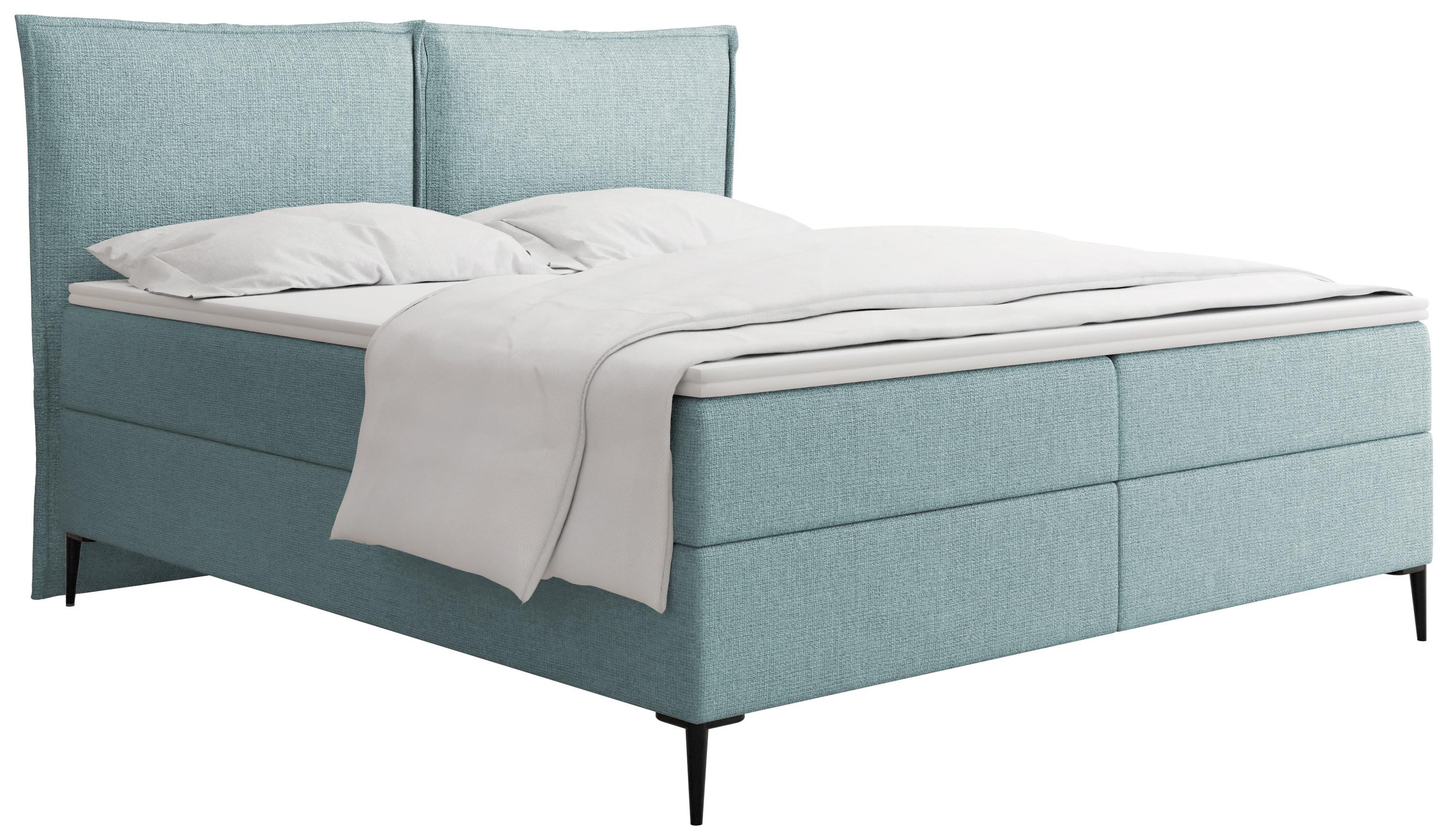 BOXBETT Calio Rise mit Bettkasten, Türkis Chenille 200x200 cm – inkl. H4 Taschenfederkern Matratze & Foam Topper - Türkis/Schwarz, Holz/Holzwerkstoff (200/200cm) - WFL GROUP