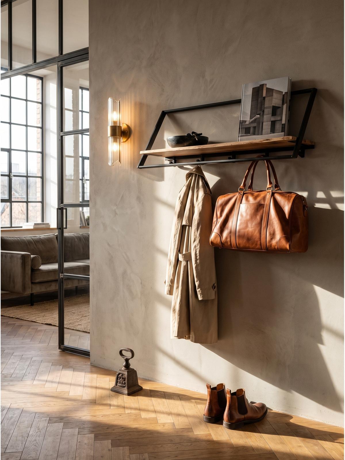 WANDGARDEROBE TIETAR, Akazie Massivholz, Akazie-Schwarz, 100 x 32,5 x 40 cm - Schwarz/Akaziefarben, Metall (100/40/32.5cm) - KADIMA DESIGN