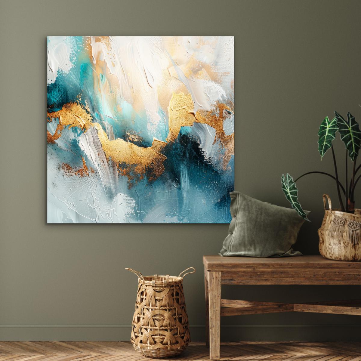 METALLBILD Abstrakt - Kunst - Gold - Blau 90x90 cm - Petrol, Metall (90/90cm) - MuchoWow