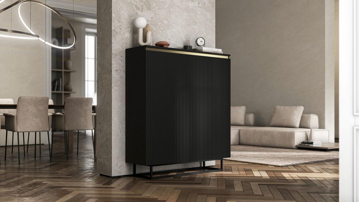 HIGHBOARD Selene 2D Schwarz Matt 111 cm - Schwarz, Holzwerkstoff/Metall (111/125/35cm) - Meble Lindner