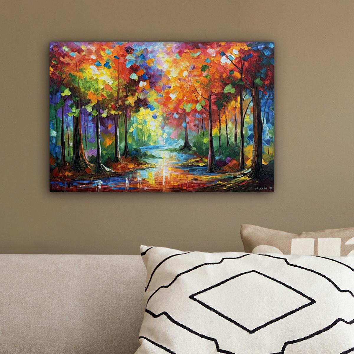 LEINWANDBILD Landschaft - Wald - Farben - Natur Deko Schlafzimmer 30x20 cm - Multicolor, Textil (30/20cm) - MuchoWow