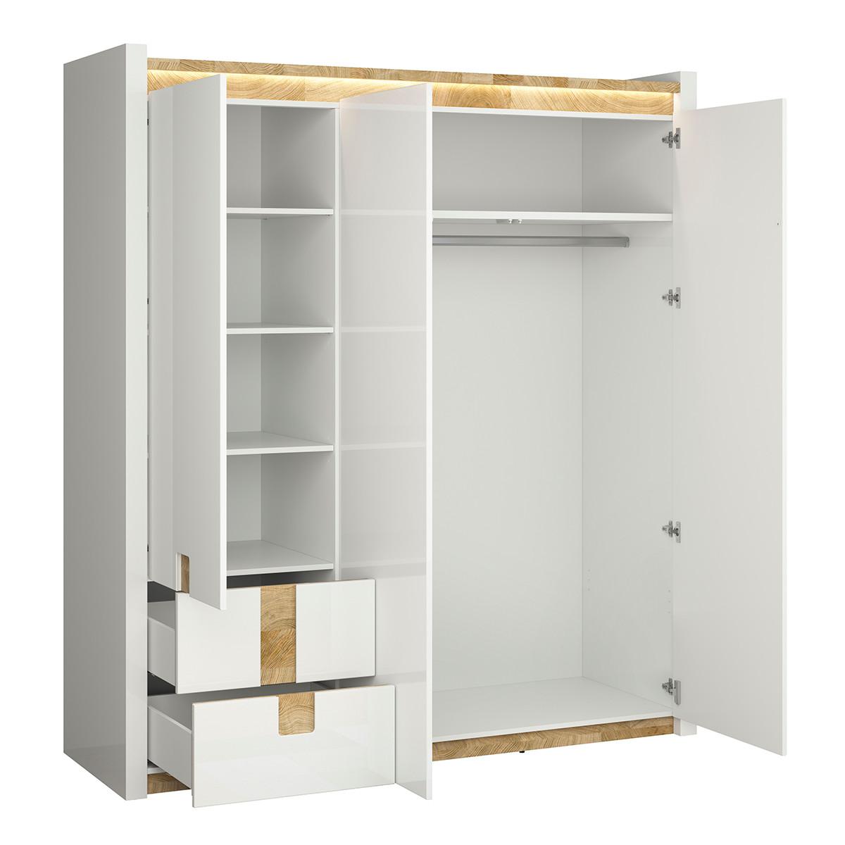 SCHRANK 3 Türen Helios Weiß und Holz - Weiß, Holzwerkstoff (180/202/60cm) - Petits-meubles
