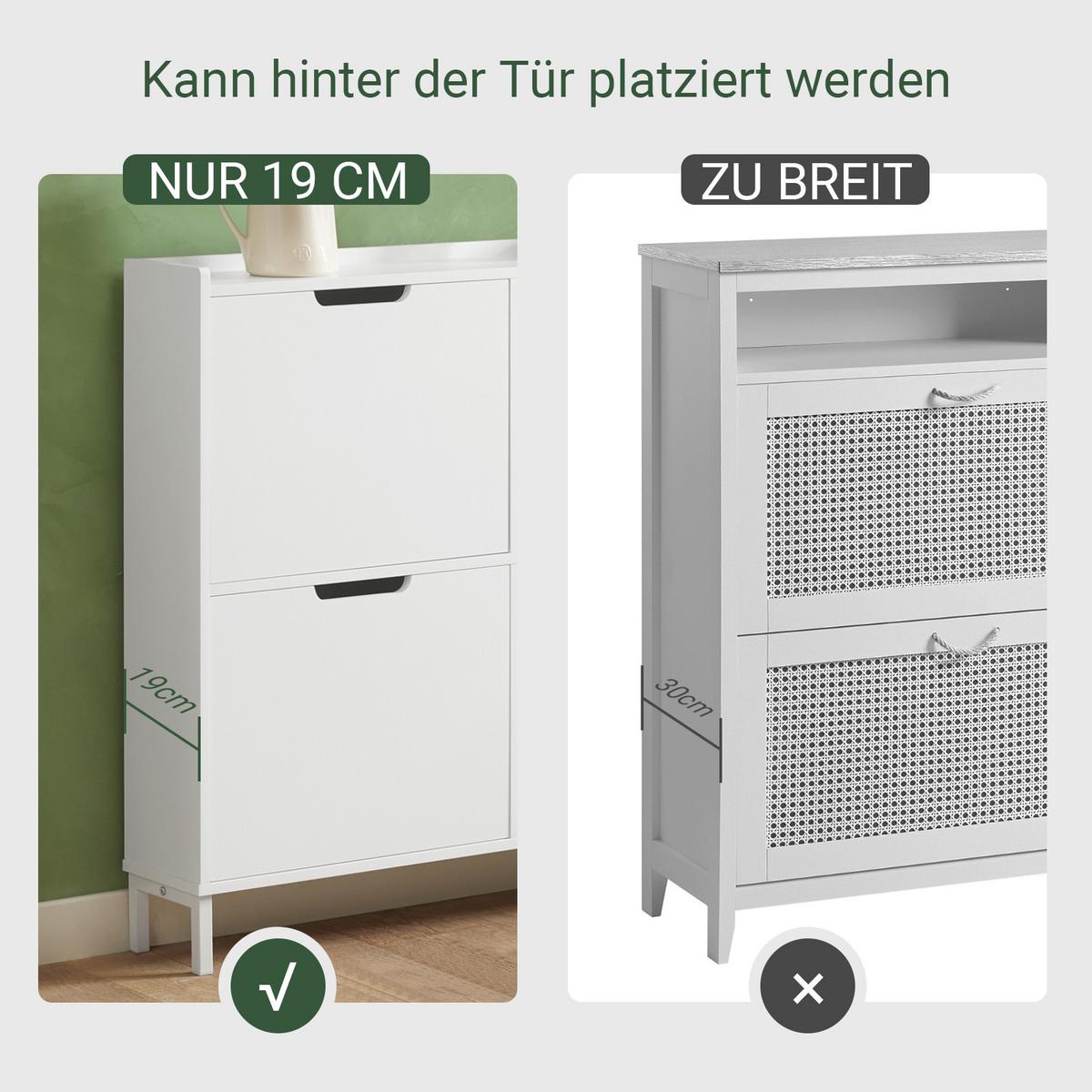 SCHUHKIPPER mit 4 Klappen, Schuhschrank schmal, 100x91x19cm Weiß - Weiß, Holzwerkstoff/Metall (100/91/19cm) - SoBuy