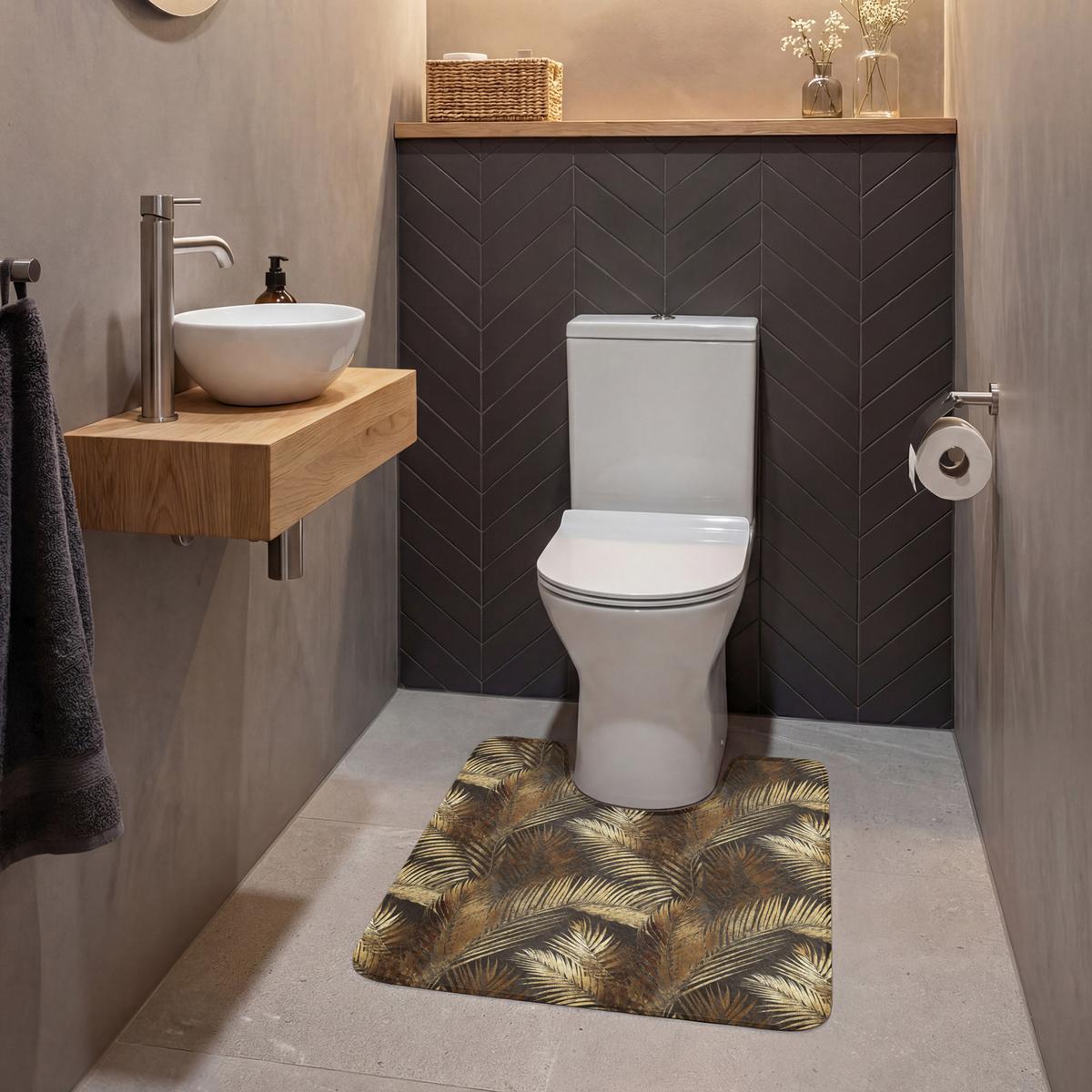 WC-VORLEGER Tropisch - Blätter - Gold Toilettenvorleger 55x60 cm - Goldfarben, Textil (55/1cm) - OnlyWow