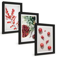 BILDER SET 3er Set - 20x30 cm Schwarzer Rahmen - Minimalismus der roten Früchte von Pflanzen - Schwarz, Kunststoff (20/30cm) - TULUP