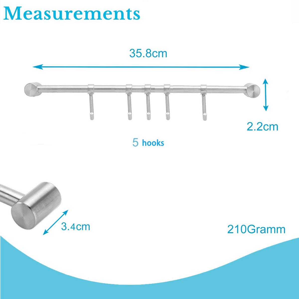 KÜCHEN HÄNGELEISTE mit 5 Haken - Silberfarben, Metall (3.4/2.2/36cm) - Intirilife