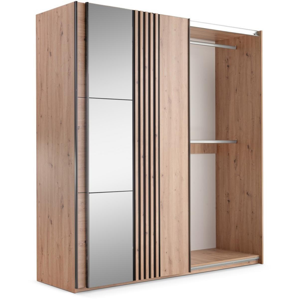 SCHWEBETÜRENSCHRANK Soria mit 2 Türen und Spiegel, 200 cm, eiche Artisan - Eiche Artisan, Holzwerkstoff (203/215/65cm) - Beautysofa