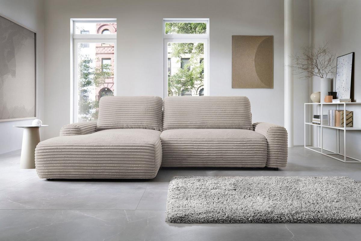 ECKSOFA OSSO Braun Velours-Stoff mit Schlaffunktion - Braun, Holz (264/162cm) - MASSENO