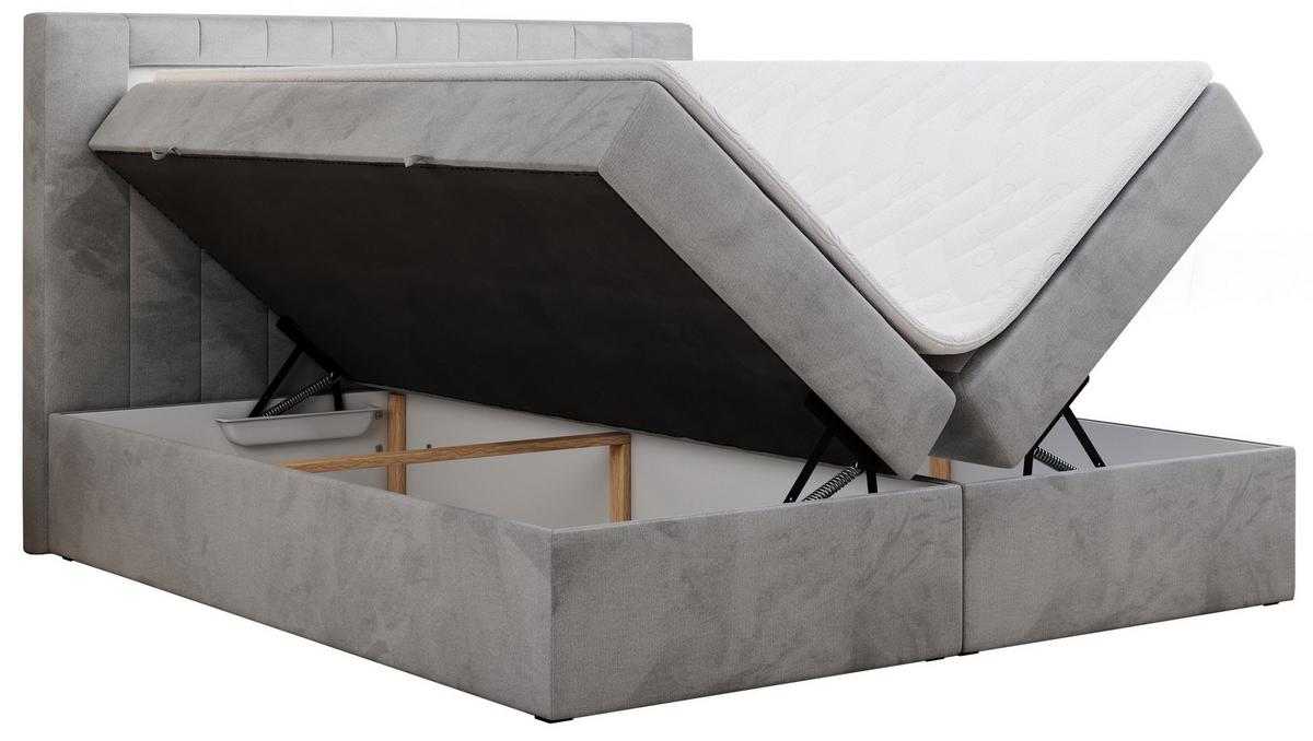 BOXBETT GOLD-5 LED 140/200 Hellgrau Velvet - H3 - Hellgrau, Holz/Textil (140/200cm) - MKS
