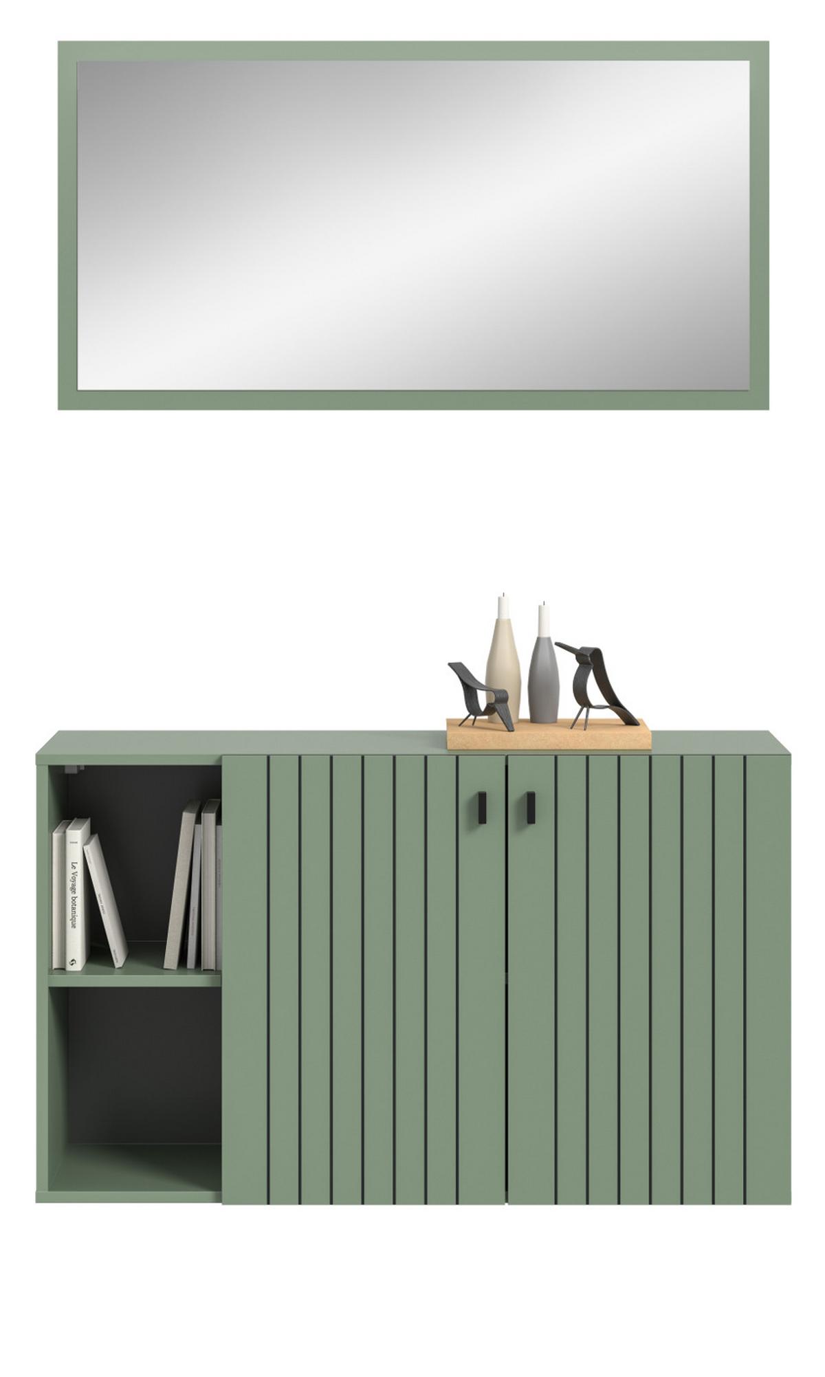 GARDEROBE-SET grün 2-teilig 106 cm, Garderobenkombination hängend - Schwarz/Grün, Glas/Holzwerkstoff (106/192/37cm) - Inn.Furn