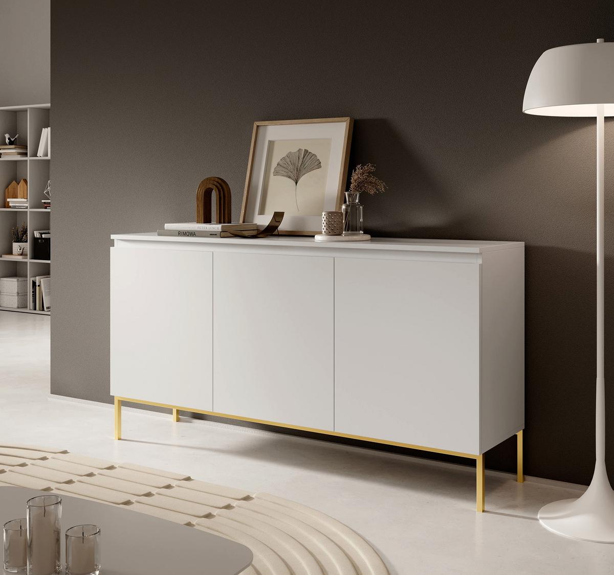 SIDEBOARD Bemmi Weiß mit goldenen Metallbeinen 150 cm - Goldfarben/Weiß, Holzwerkstoff/Metall (150/77/35cm) - Selsey