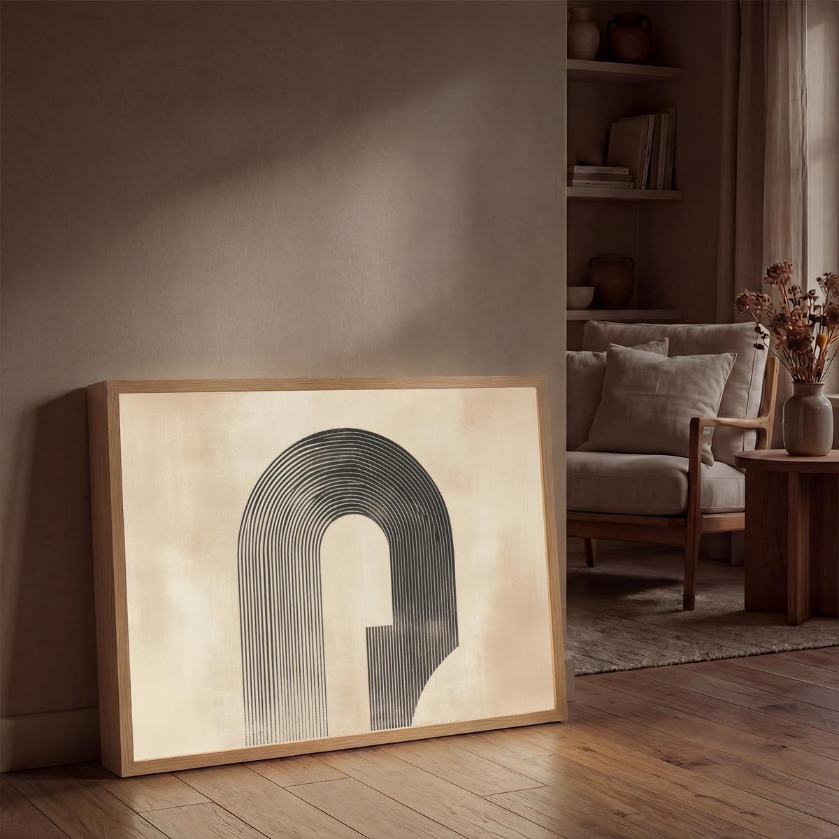 WANDLEUCHTE MIT AKKU Schleife - Streifen - Minimalistisch - Schwarz 100x70 cm - Beige, Holzwerkstoff (100/70/8cm) - OnlyWow