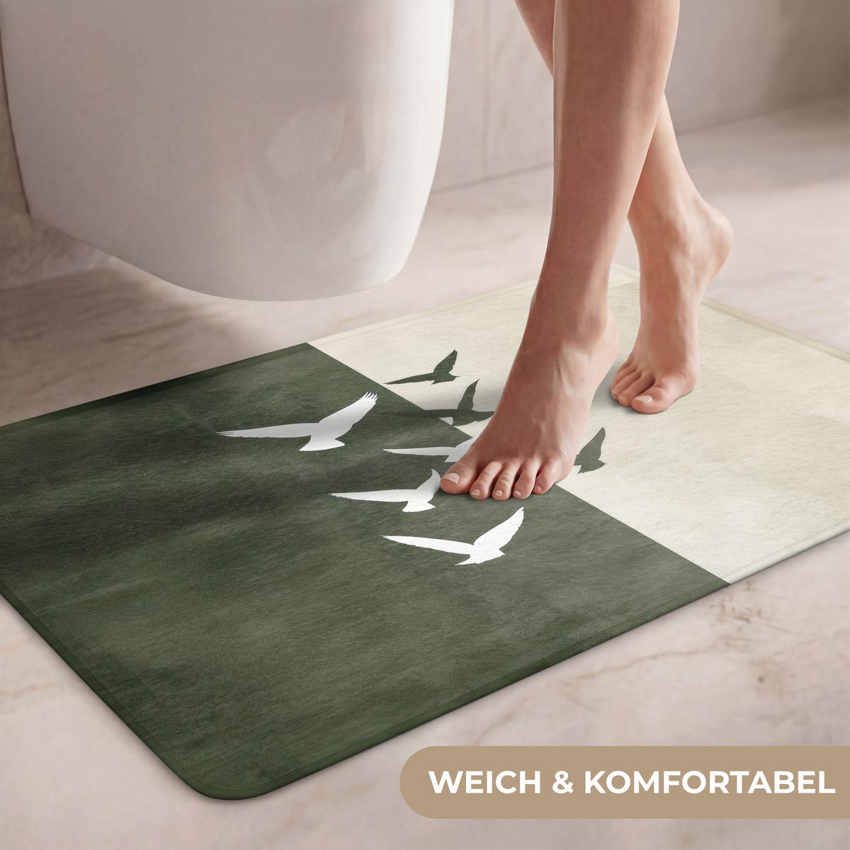 WC-VORLEGER Japandi - Vogel - Grün Toilettenteppich 80x50 cm - Olivgrün, Textil (80/1cm) - OnlyWow