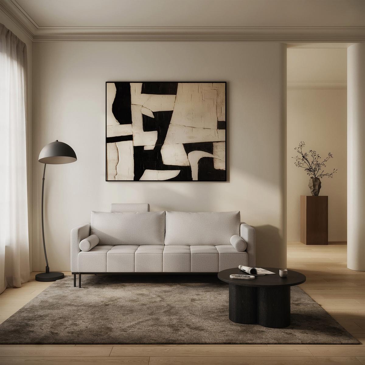 SCHLAFSOFA Skilia mit Schlaffunktion, 3-Sitzer 224 cm - Ecru/Schwarz, Textil/Metall (224/85/102cm) - Selsey