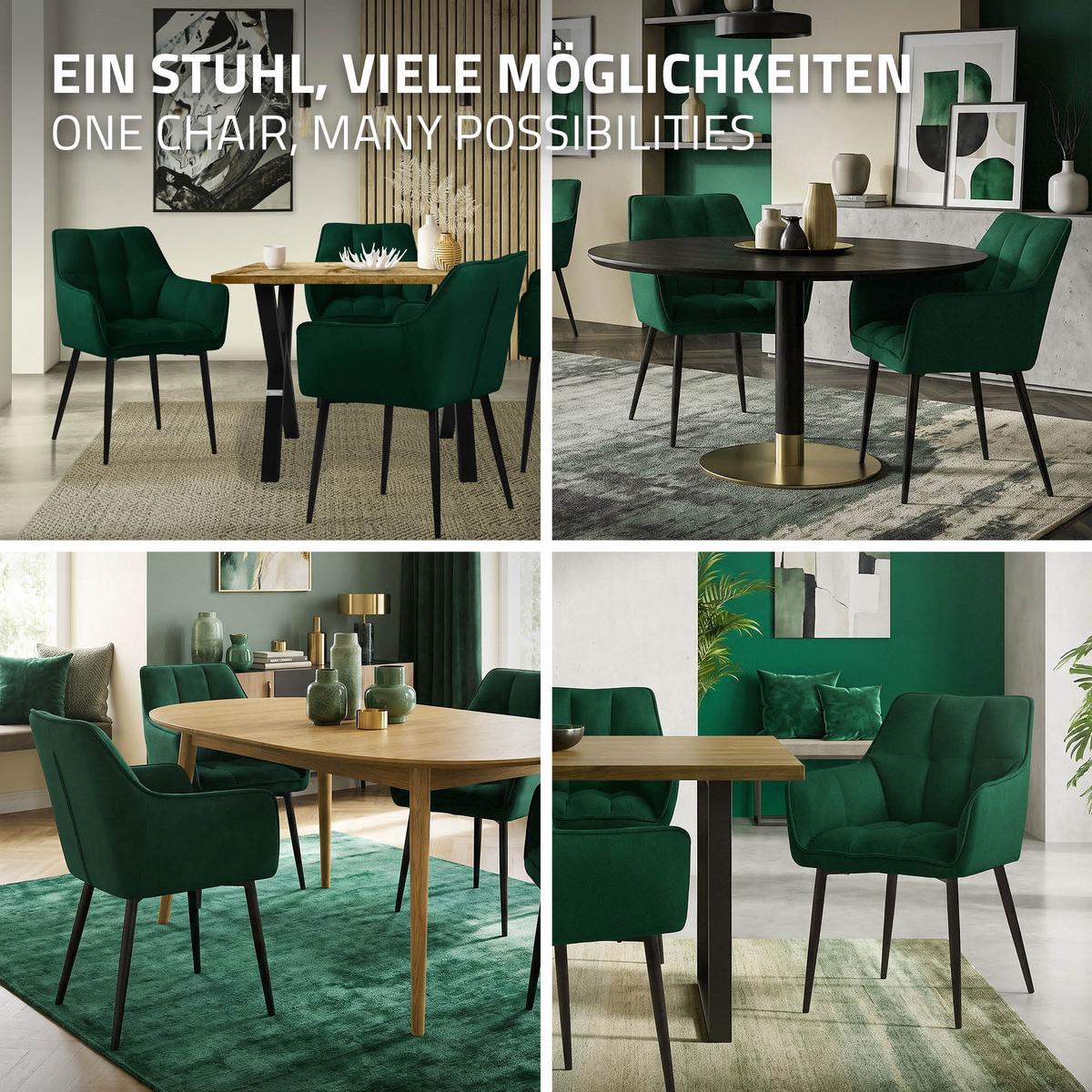 ESSZIMMERSTUHL Dunkelgrün Frotteestoff - Dunkelgrün/Schwarz, Textil/Metall (63/90/57cm) - ML-DESIGN