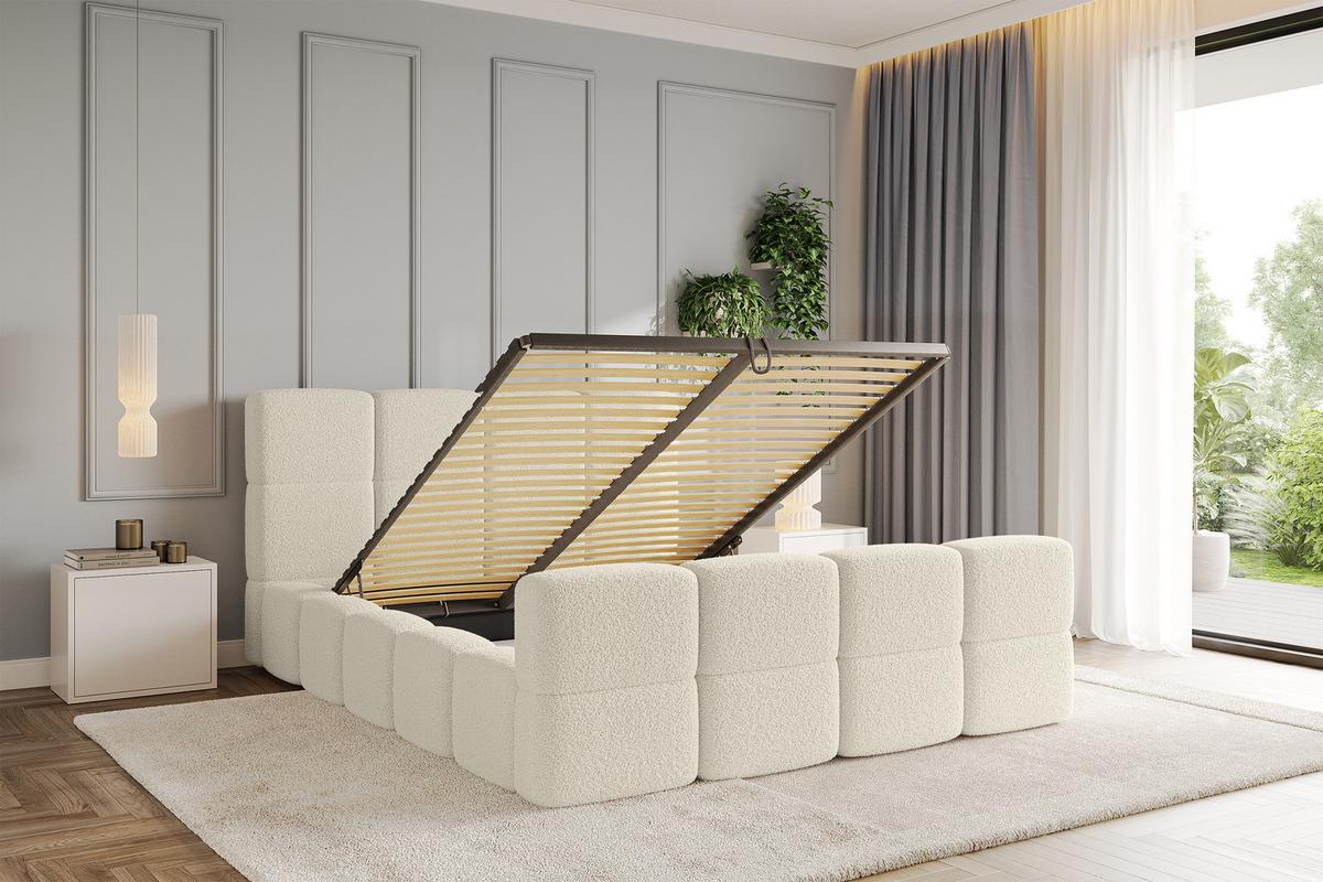 POLSTERBETT mit Bettkasten und Lattenrost, Bett mit Matratze H3/H4, Kopfteil, Boxbett, Doppelbett mit Stauraum - NATA-Z 200x200 Beige - Beige, Holzwerkstoff/Textil (200/200cm) - ALTDECOR