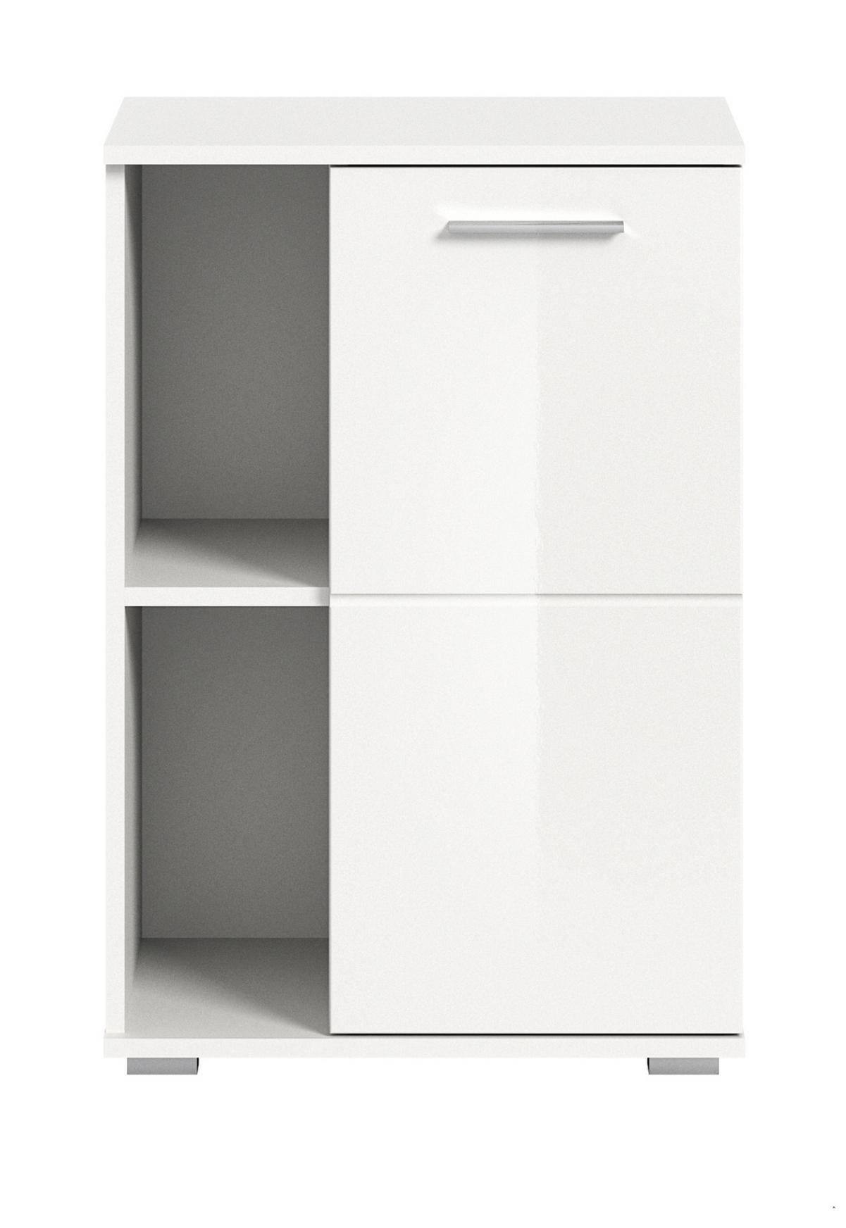 SCHUHSCHRANK weiß Hochglanz 55 cm, Flurschrank mit 5 Fächern - Weiß Hochglanz/Silberfarben, Holzwerkstoff/Kunststoff (55/79/37cm) - Inn.Furn