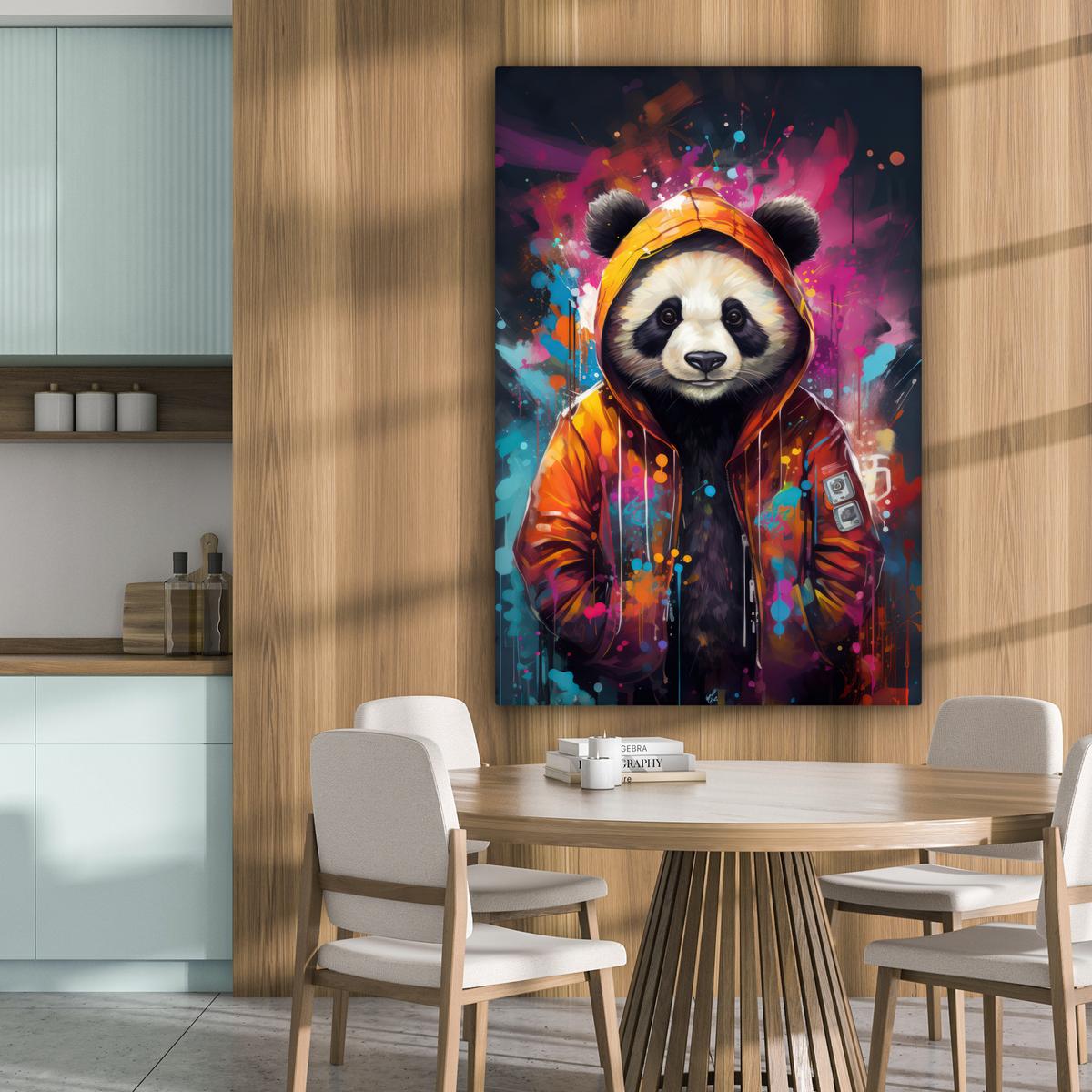 LEINWANDBILD Panda - Jacke - Graffiti - Orange Deko XXL 80x120 cm - Orange, Textil (80/120cm) - MuchoWow