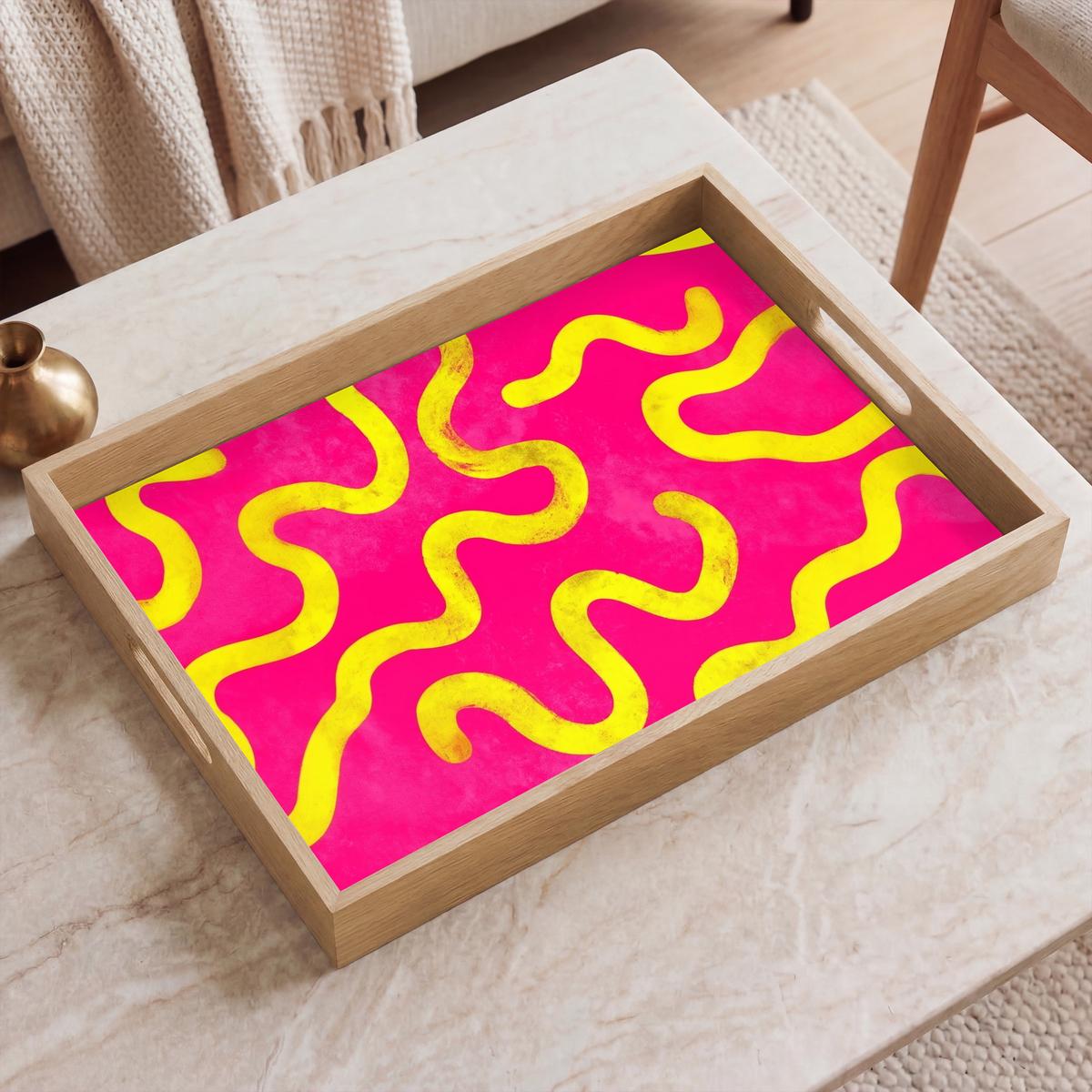 TABLETT Linie - Gelb - Abstrakt 50x35 cm - Pink, Holz (50/5/5cm) - OnlyWow
