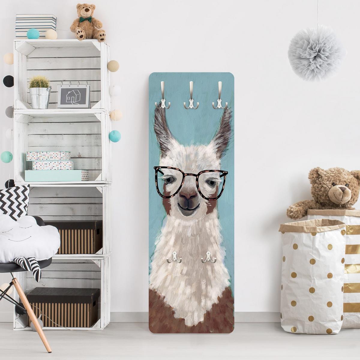 WANDGARDEROBE - Lama mit Brille II 34/105 cm - Blau, Holzwerkstoff (34/105/1.6cm) - Bilderwelten