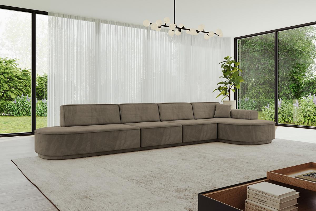 ECKSOFA Ottomane Rechts MARI-L3-v3 - 413x171x83 cm Dunkelbraun Velours - Dunkelbraun/Schwarz, Holzwerkstoff/Kunststoff (171/413cm) - ALTDECOR