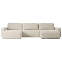 WOHNLANDSCHAFT mit Schlaffunktion und Bettkasten KLEEA-U - 347x143x83 cm Beige Velours - Beige/Creme, Holzwerkstoff/Kunststoff (347/83/143cm) - ALTDECOR