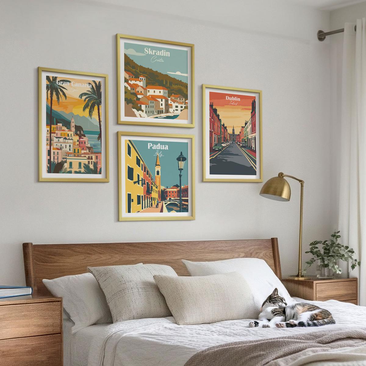 BILDER SET 4er Set - 50x50 cm & 40x60 cm Goldrahmen - Stadt- und Naturlandschaften - Goldfarben, Kunststoff (50/50cm) - TULUP
