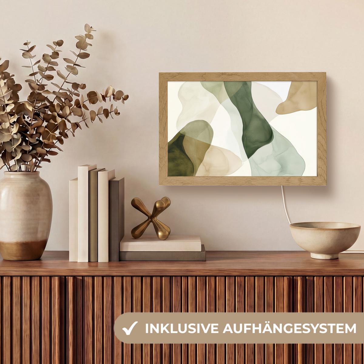 TISCHLEUCHTE Japandi - Abstrakt - Grün 30x20 cm - Buchefarben, Holzwerkstoff (8/30/20cm) - OnlyWow