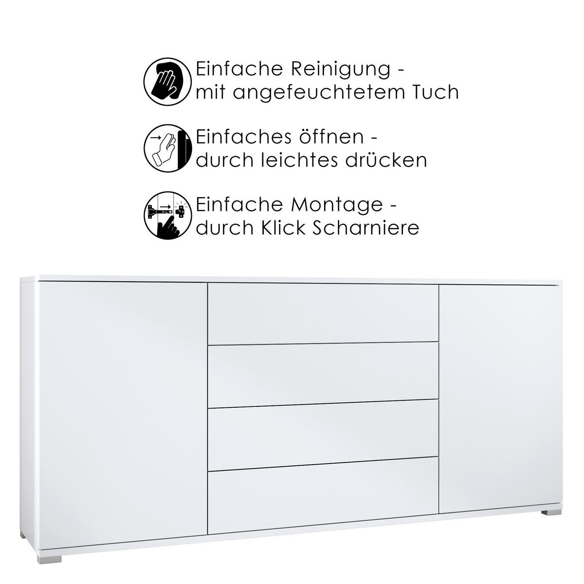 SIDEBOARD Santo Weiß matt - Weiß, Holzwerkstoff (166.5/75.5/35cm) - Vladon