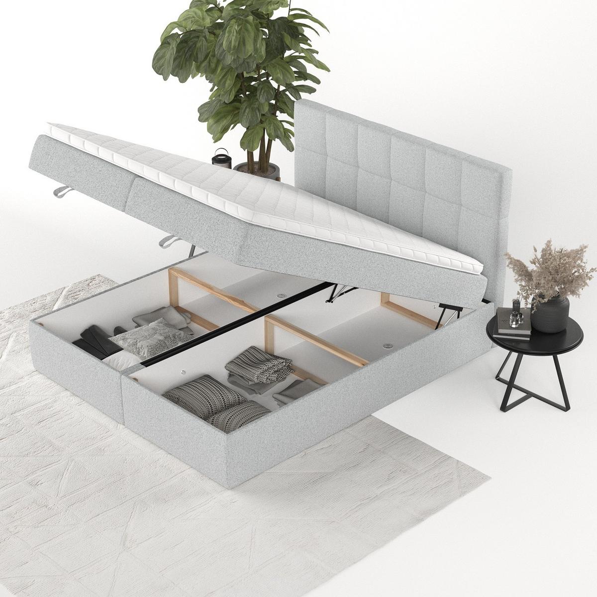 BOXBETT Savio 140/200 cm Hellgrau im Riva Stoff - Hellgrau/Schwarz, Holz/Holzwerkstoff (140/200cm) - AltaBeds