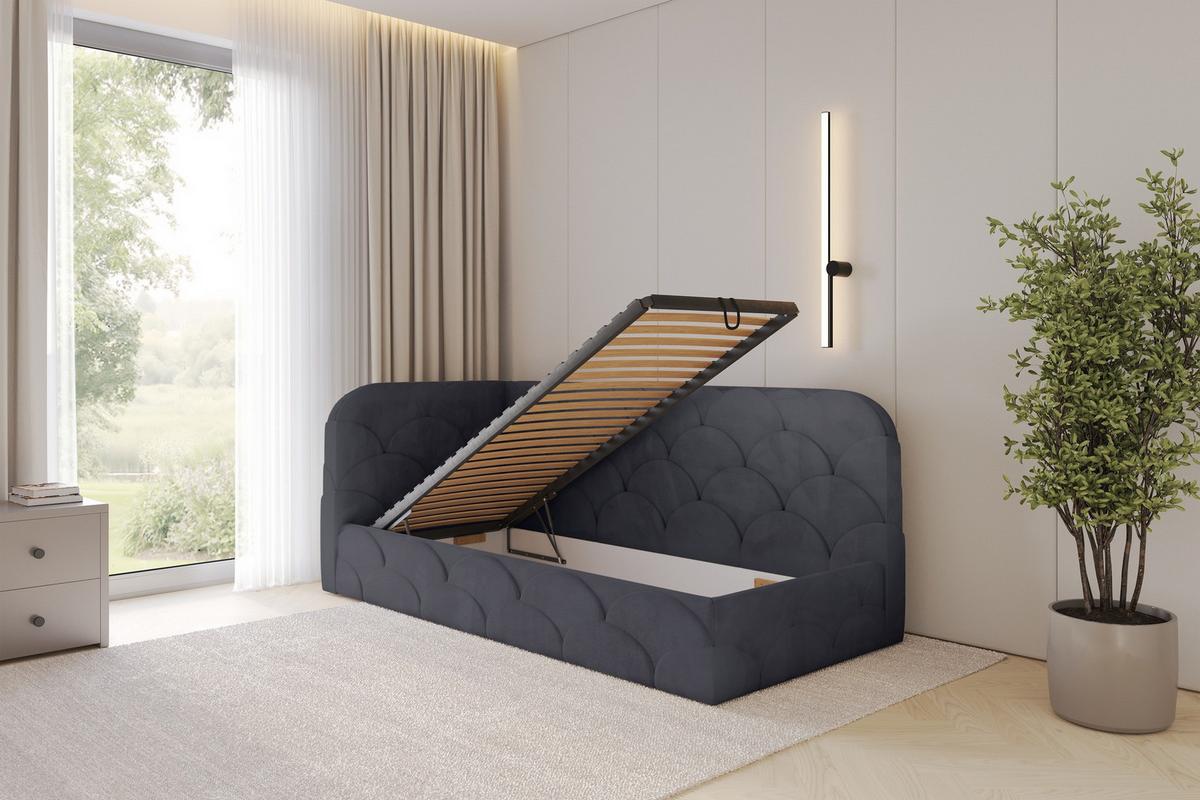 EINZELLBETT Jugendbett mit Bettkasten, Rechts - ELRY 100x200 Dunkelgrau - Titanfarben, Holzwerkstoff/Textil (100/200cm) - ALTDECOR