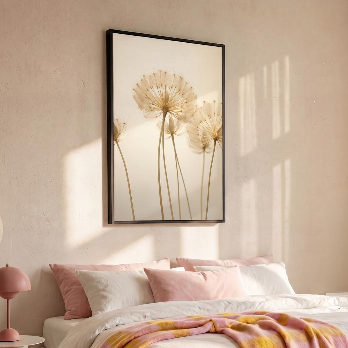 LEINWAND Bilder mit Rahmen - Sonnenlicht - Löwenzahn - Botanisch - Blumen - 100x150 - Creme, Textil (100/150cm) - MuchoWow