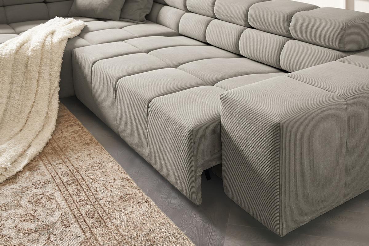 ECKSOFA MIT MOTORISCHEM SITZVORZUG NEVADA Grau Cord Relaxfunktion - Schwarz/Grau, Kunststoff/Textil (319/215cm) - KAWOLA