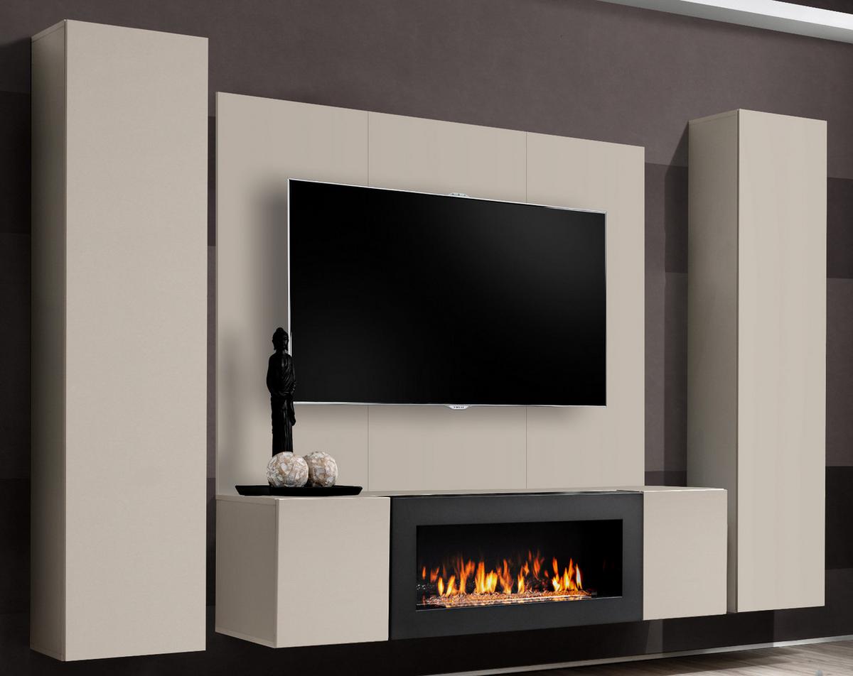 WOHNWAND Kaschmir 4-teilig 260 cm hängend, Schrankwand mit Ethanol Kamin - Kaschmir, Holzwerkstoff (260/170/40cm) - Inn.Furn