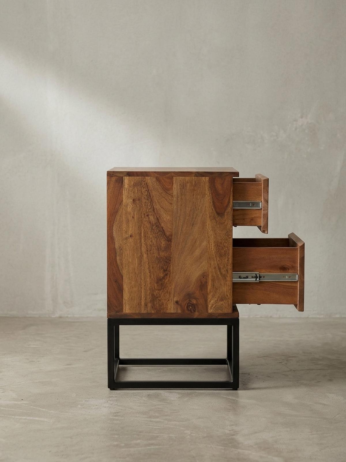 NACHTTISCH – Massivholz/Metall, 40x38x60 cm, 2 Schubladen, Industrial-Stil - Schwarz/Braun, Holz/Metall (40/60/38cm) - KADIMA DESIGN