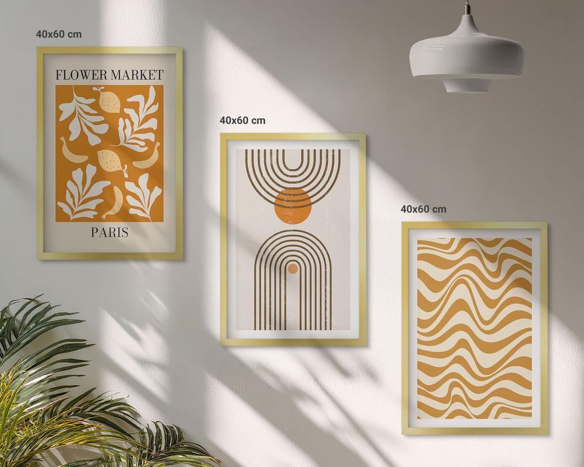 BILDER SET 3er Set - 40x60 cm Goldrahmen - Poster mit geometrischen Pflanzenmustern - Goldfarben, Kunststoff (40/60cm) - TULUP