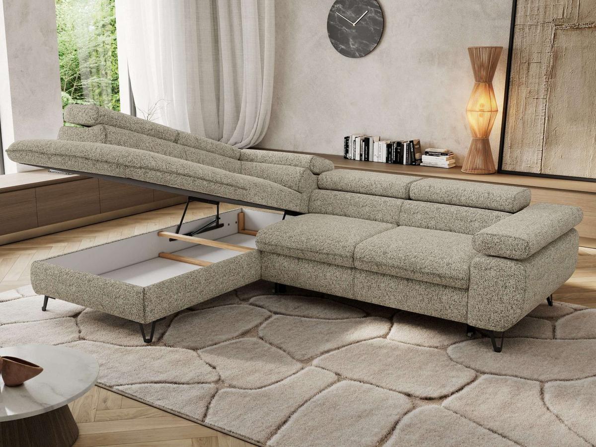 ECKSOFA PABLO L Beige Struktur - Links Seite mit T25 Topper - Beige/Schwarz, Textil/Metall (208/273cm) - MKS