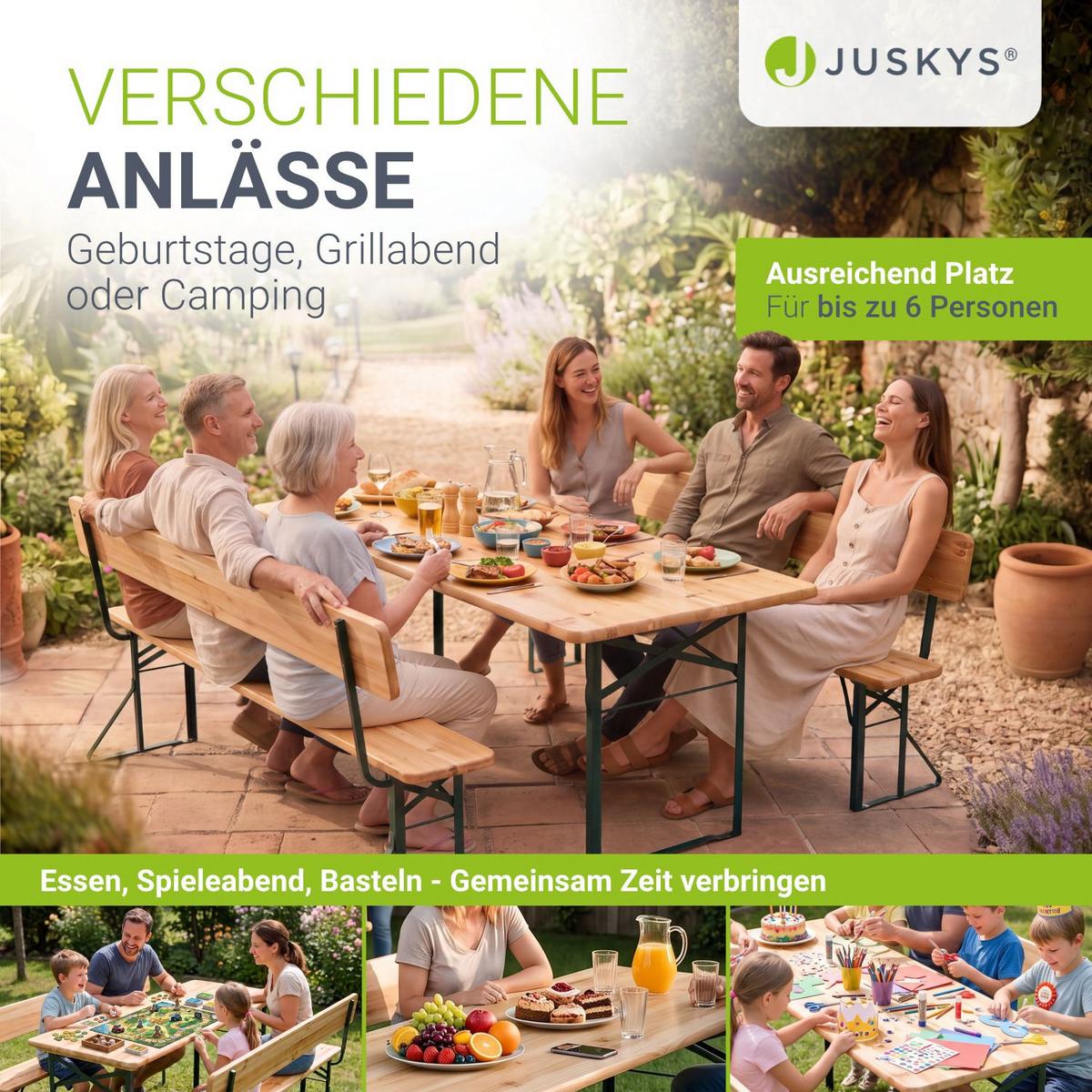 BIERZELTGARNITUR Kempten natur 170x70x75 cm klappbar - Naturfarben, Holz - Juskys